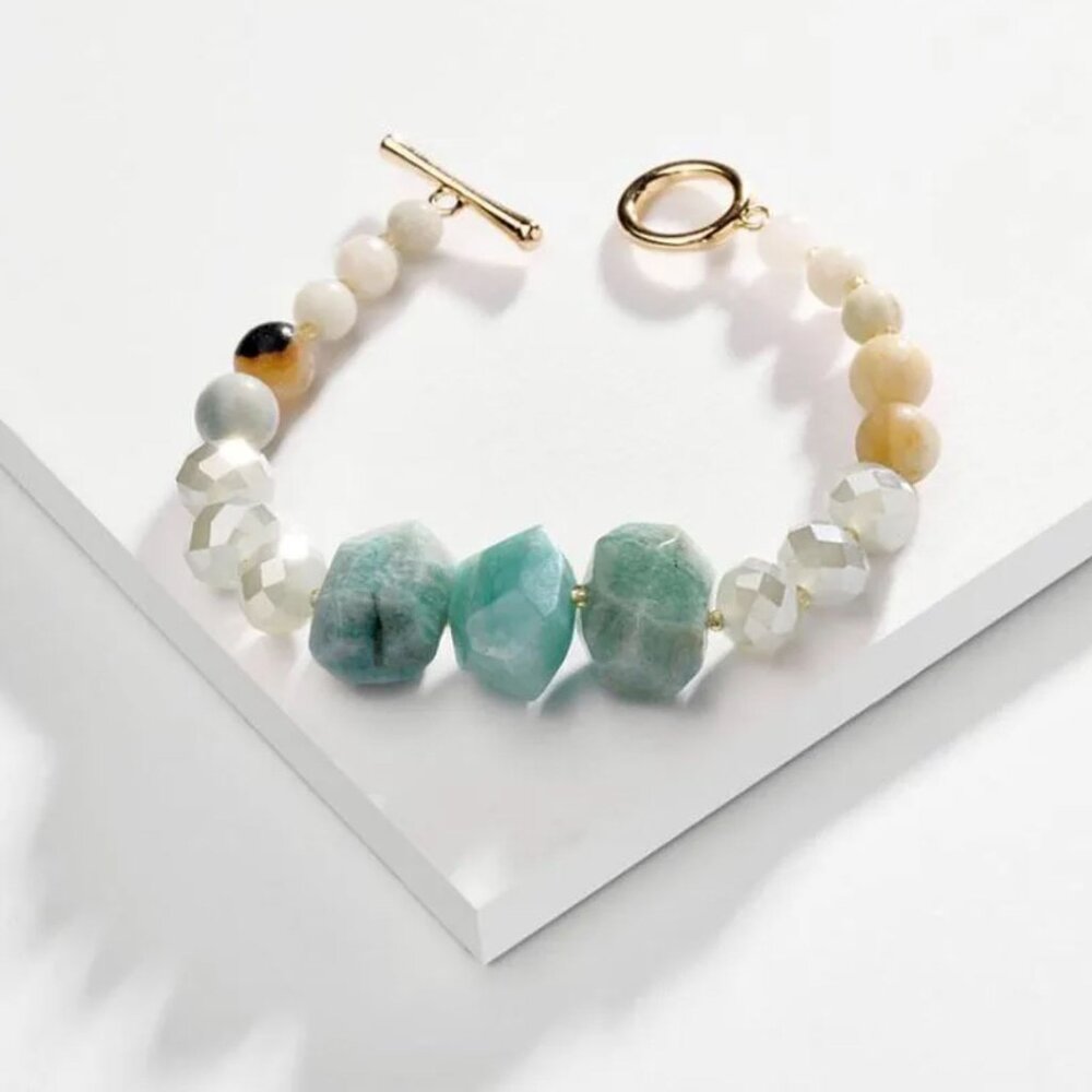 Bracelet | Authentic Amazonite & Crystal Bead | Artisan Luxe Costume